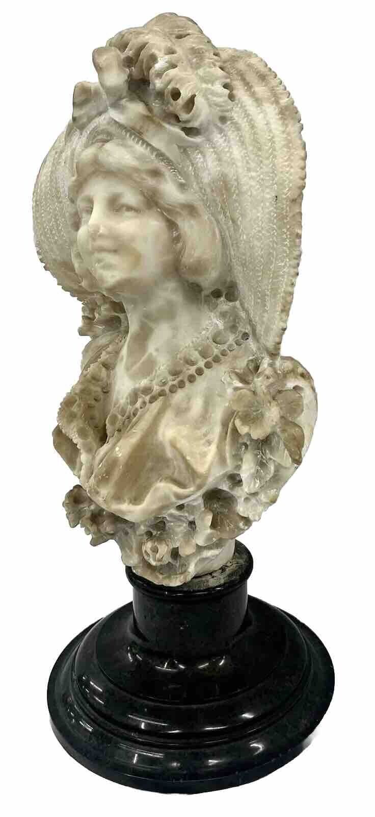 1800s Alabaster Carved Art Nouveau Woman Sculpture