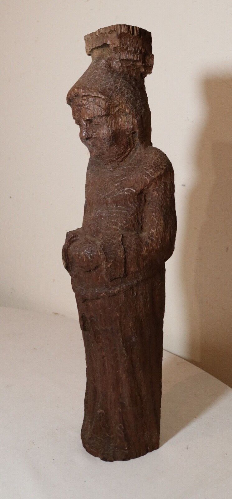 1800s hand-carved wood friar figural statue