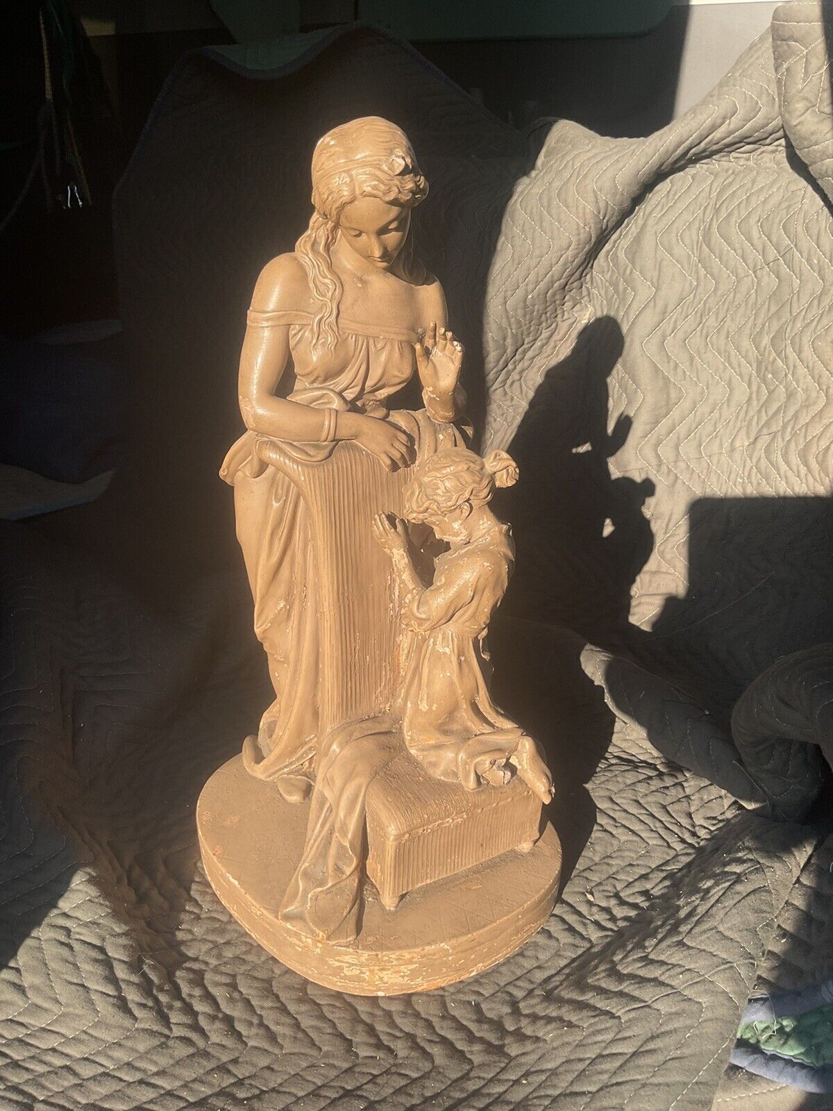 Florentine Statuary Mother Child Late 1800s Original Paint