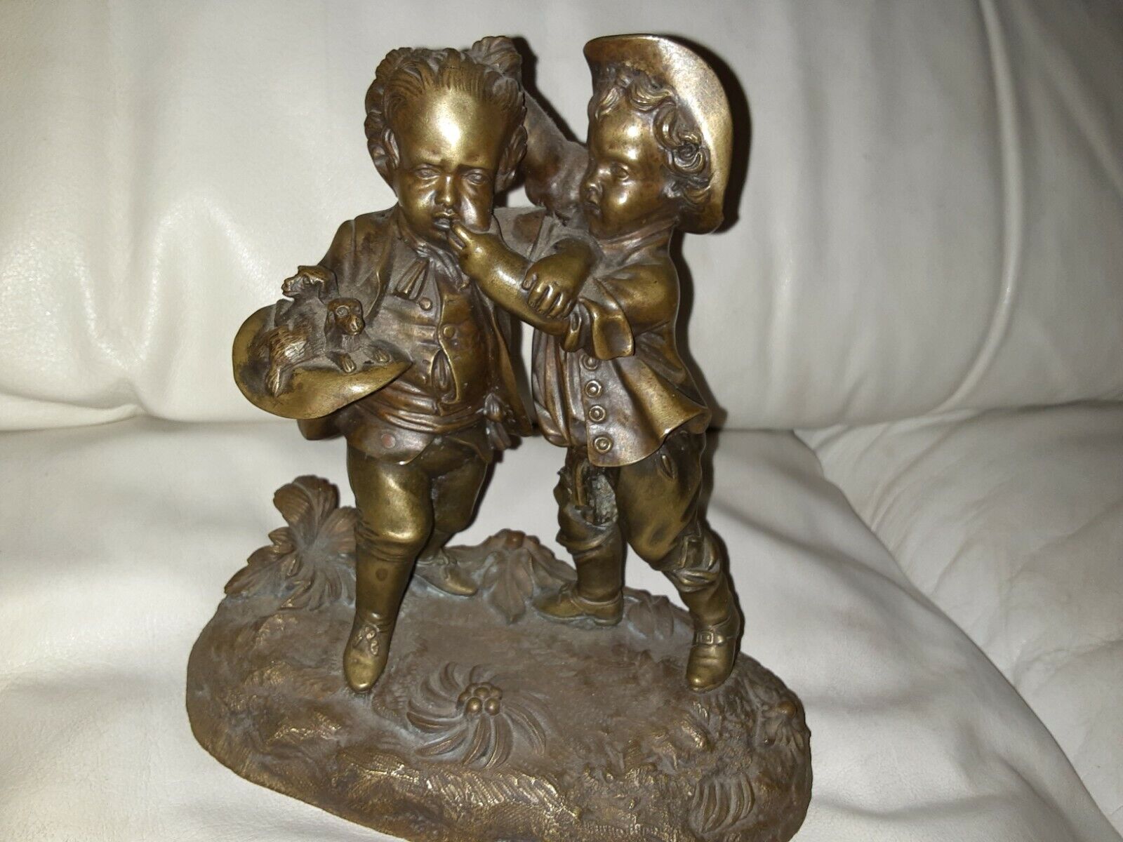 1800’s Bronze Sculpture of Boys Scuffling over Puppies