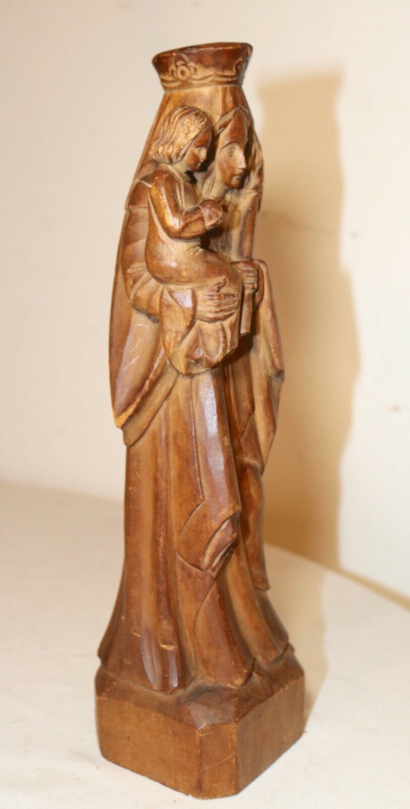 1800's hand carved wood religious Madonna Jesus sculpture