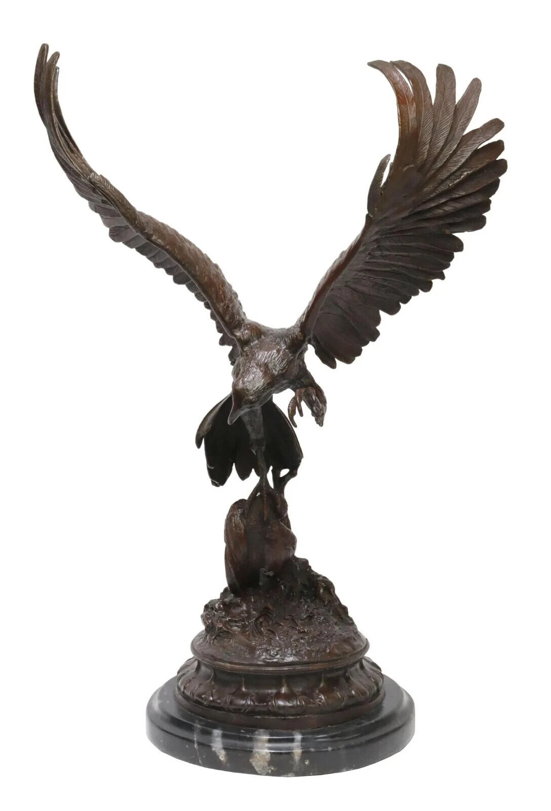 Antique Bronze Falcon Statue, Jules Moigniez Reproduction, 25"H