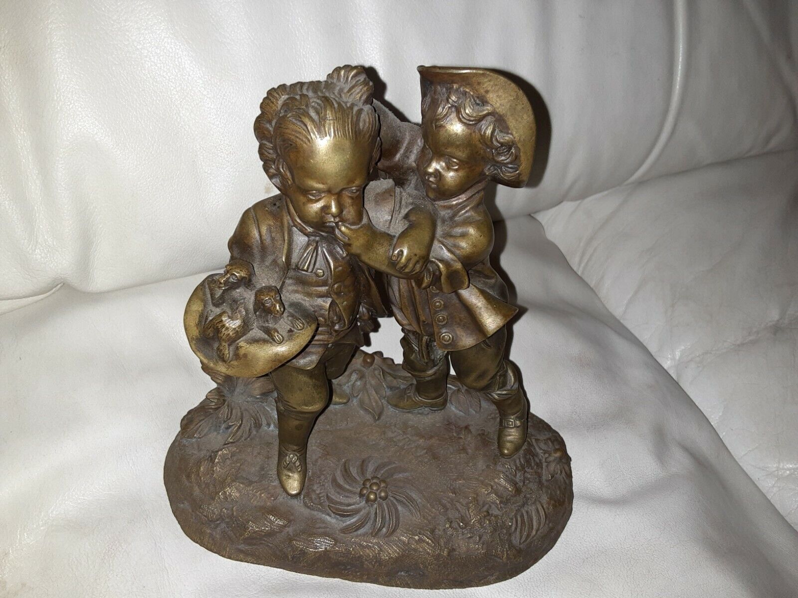 1800’s Bronze Sculpture of Boys Scuffling over Puppies