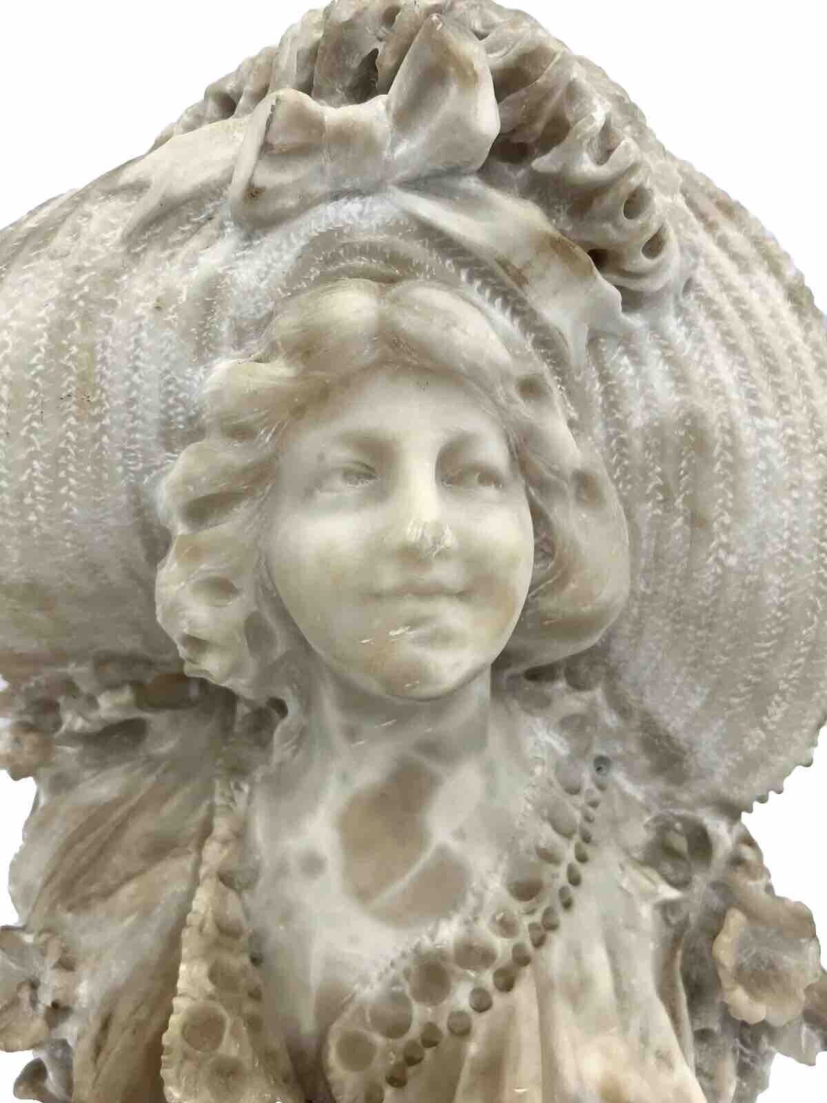 1800s Alabaster Carved Art Nouveau Woman Sculpture