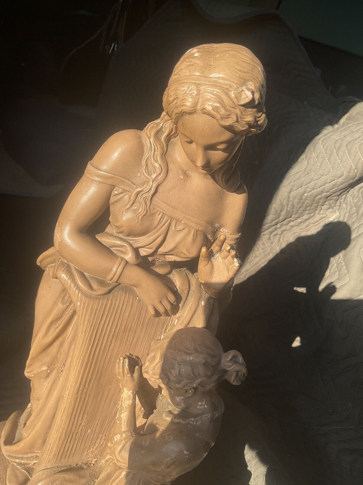 Florentine Statuary Mother Child Late 1800s Original Paint