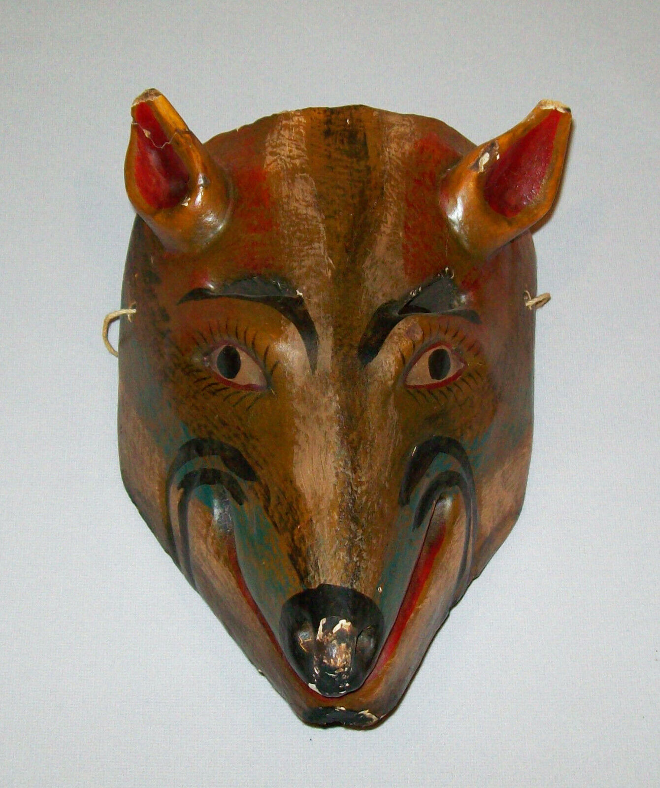 19th Century Folk Art Hand Carved Fox Head Mask