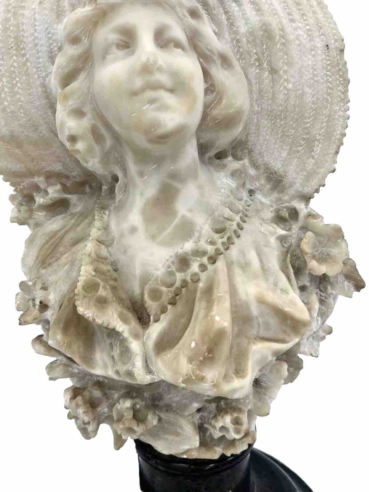 1800s Alabaster Carved Art Nouveau Woman Sculpture