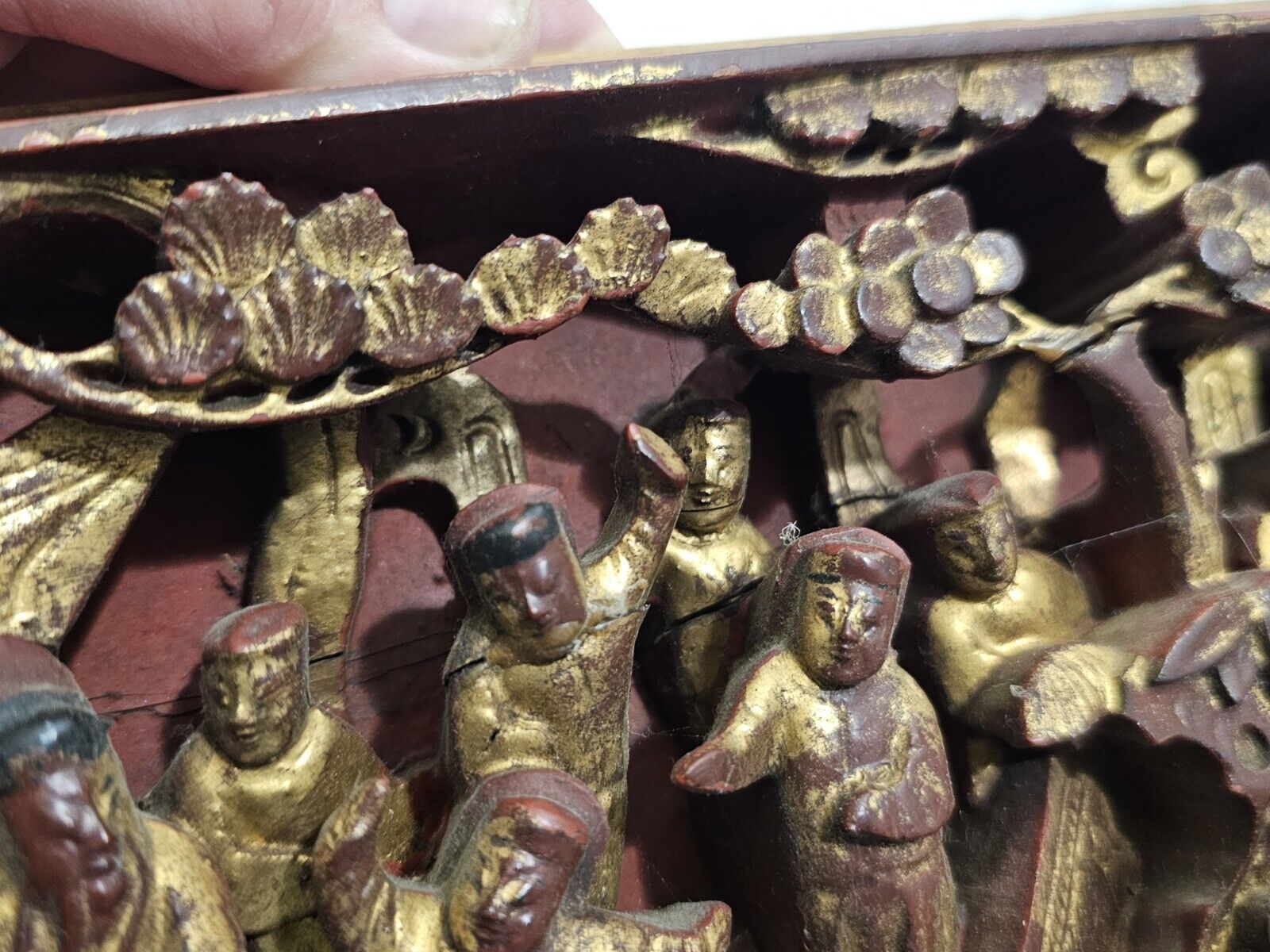 Wood Carved High Relief Golden Characters Wall Panel