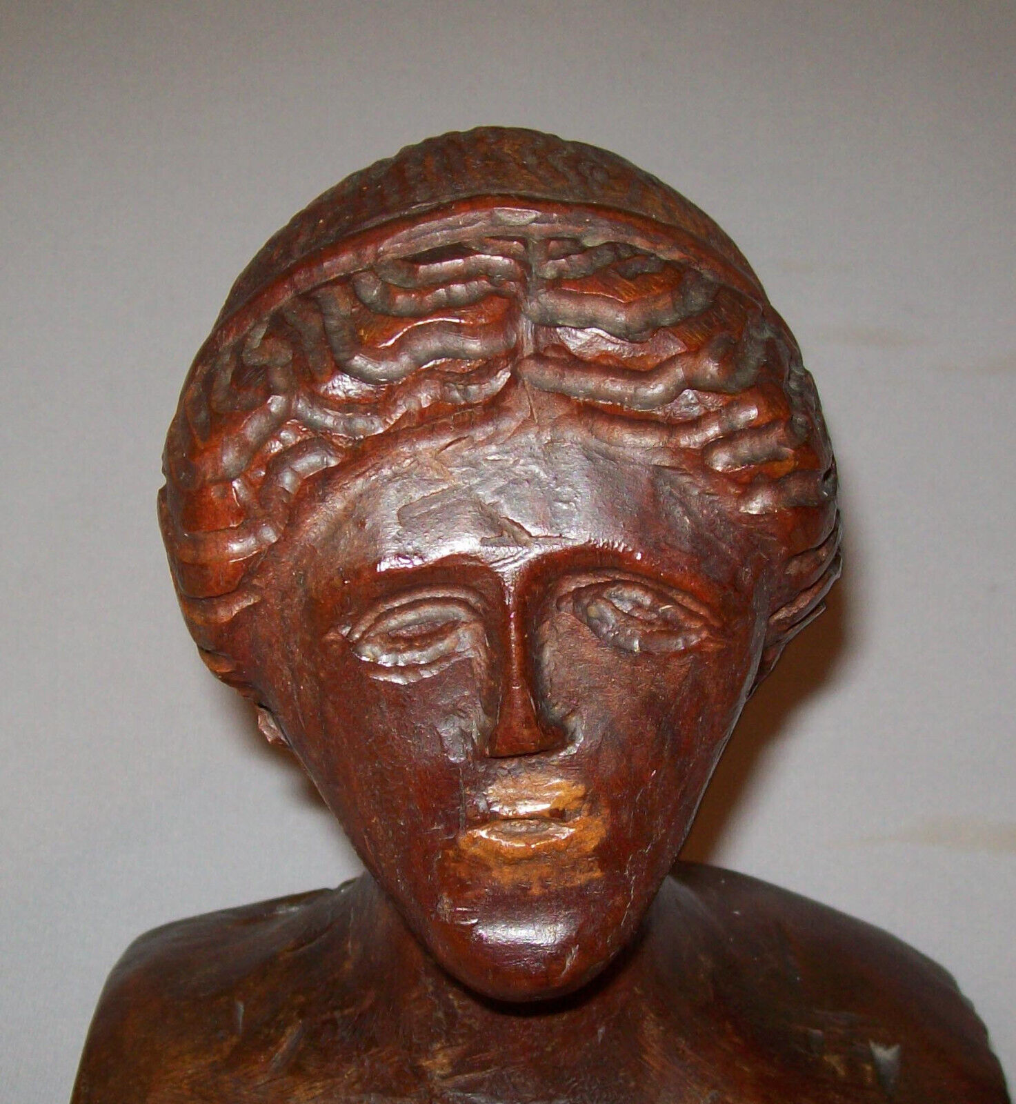 19th Century Hand Carved Wooden Woman Bust Figure