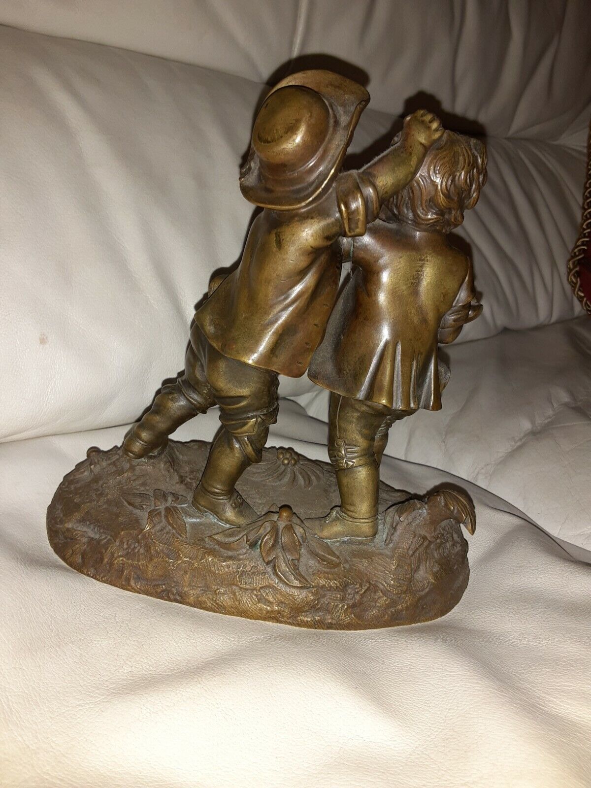 1800’s Bronze Sculpture of Boys Scuffling over Puppies