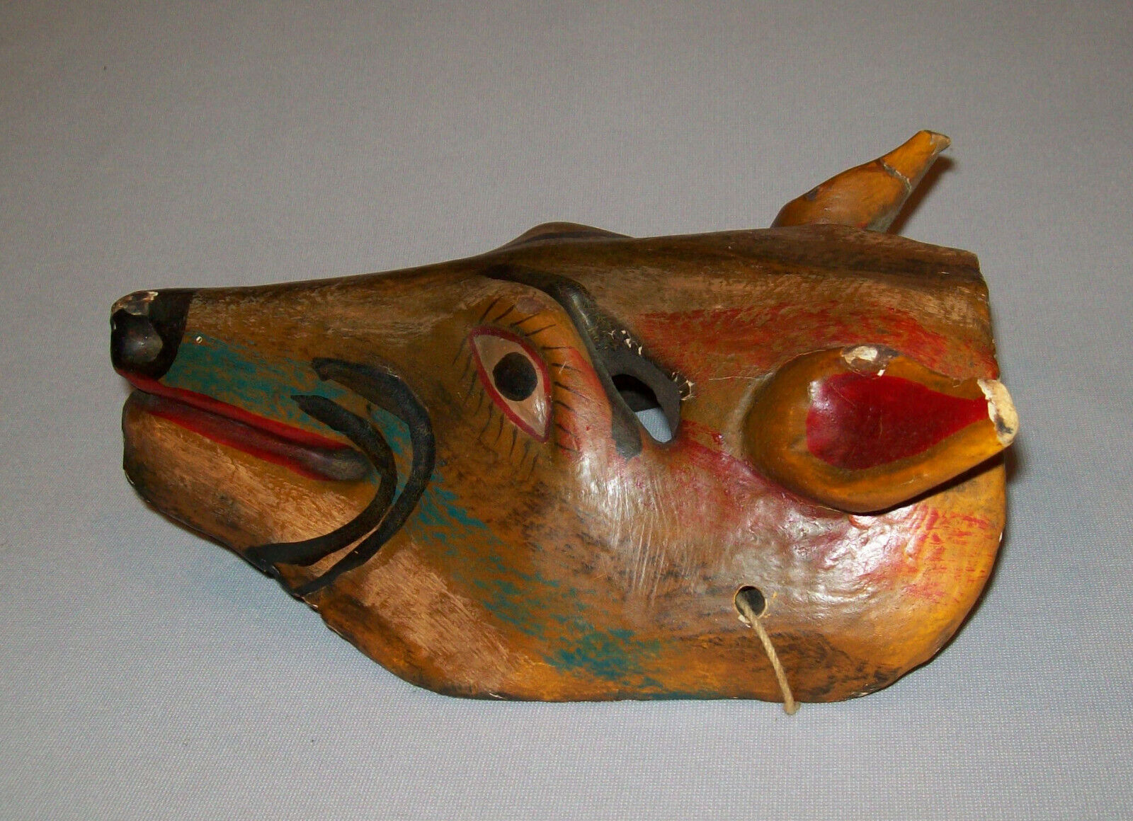 19th Century Folk Art Hand Carved Fox Head Mask