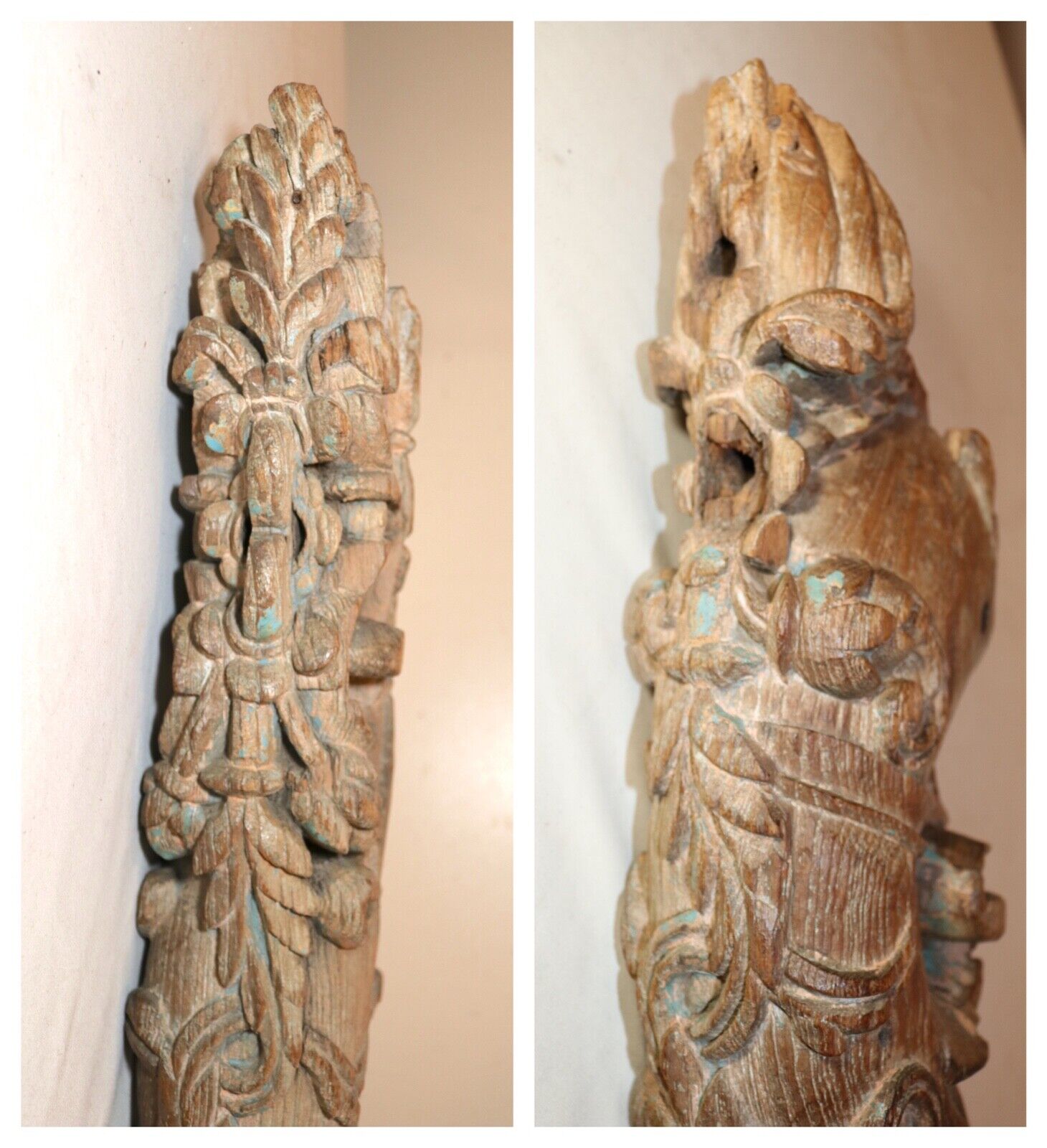 1800's hand carved Asian wood architectural salvage sculpture