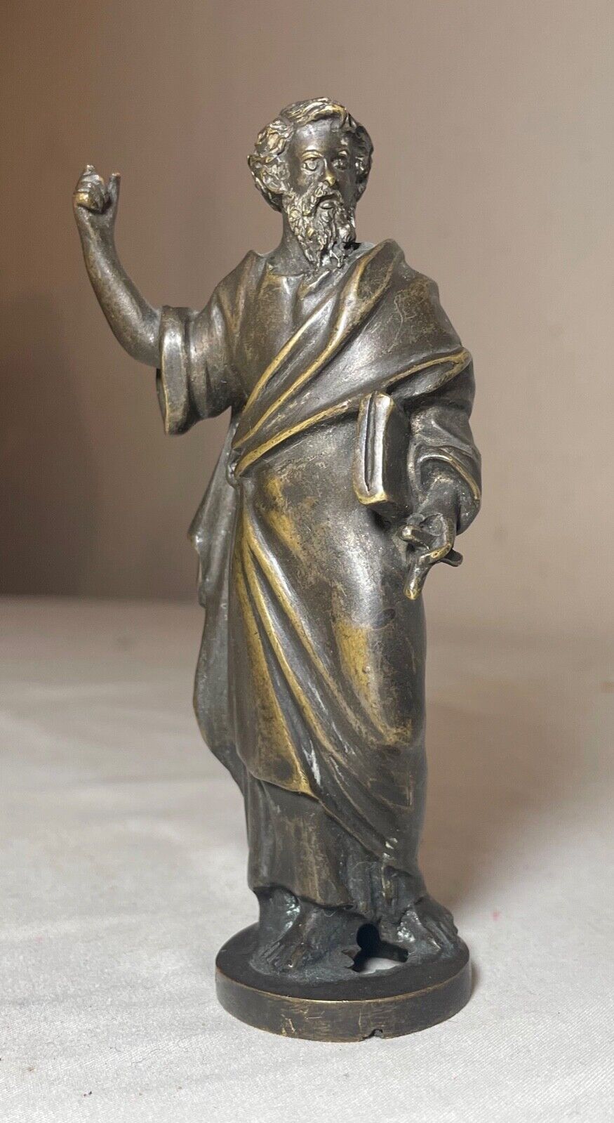 1800's miniature bronze Moses religious cross statue sculpture