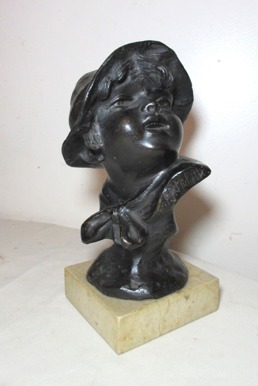 1800s Francesco Paolo Michetti bronze child bust statue