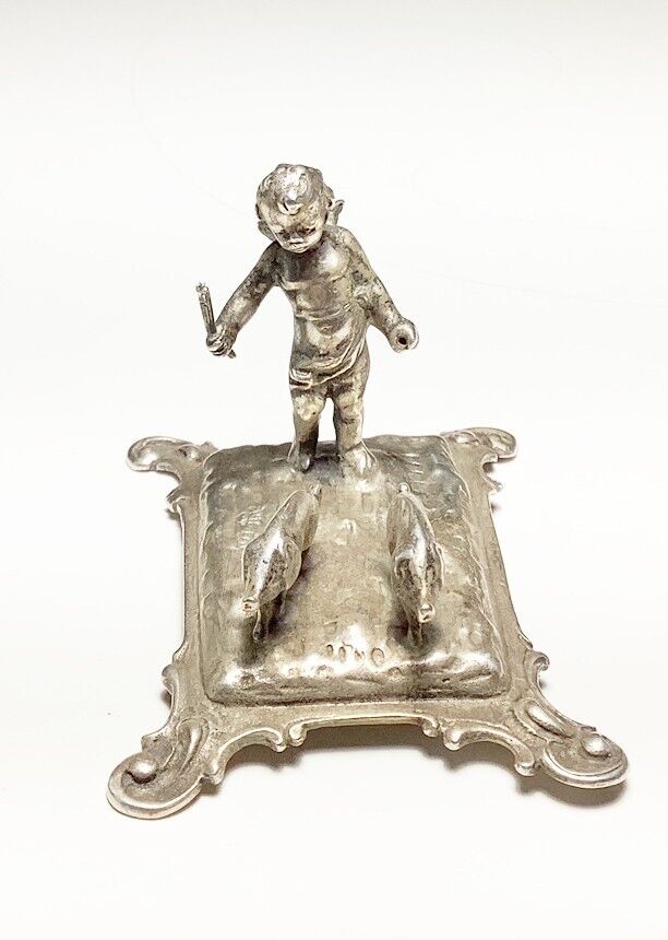 Antique Sterling Cupid Statue with Pigs, hallmarked