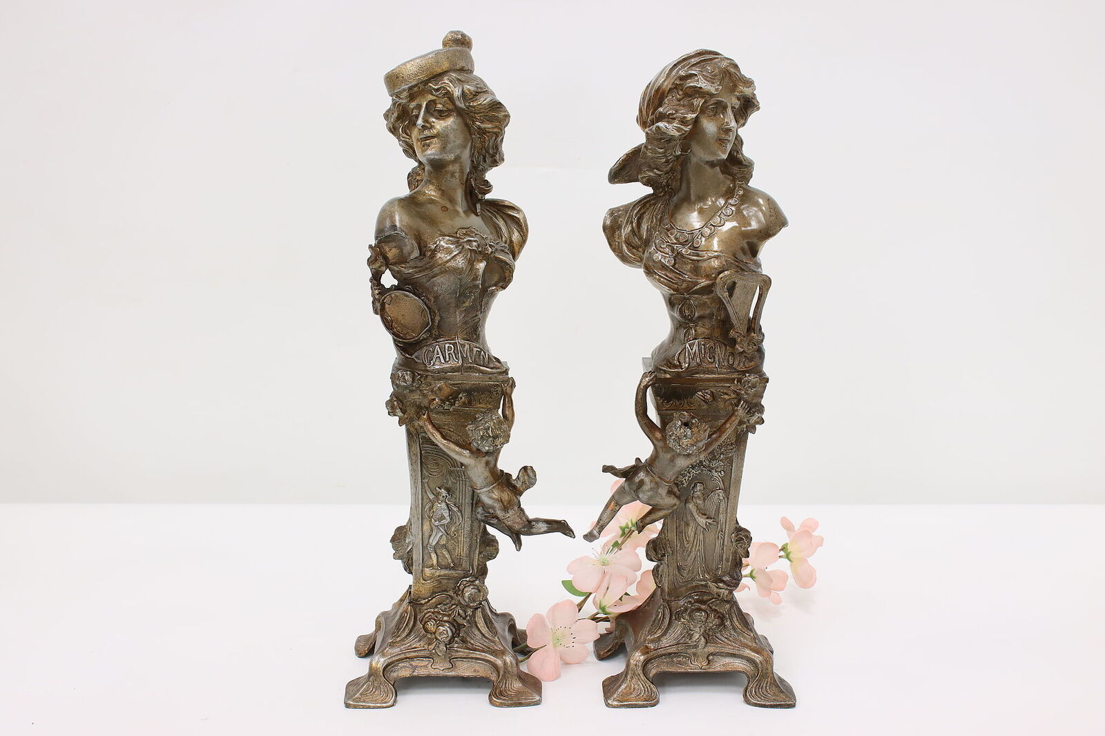 Art Nouveau Pair of Signed Sculptures Carmen & Mignon