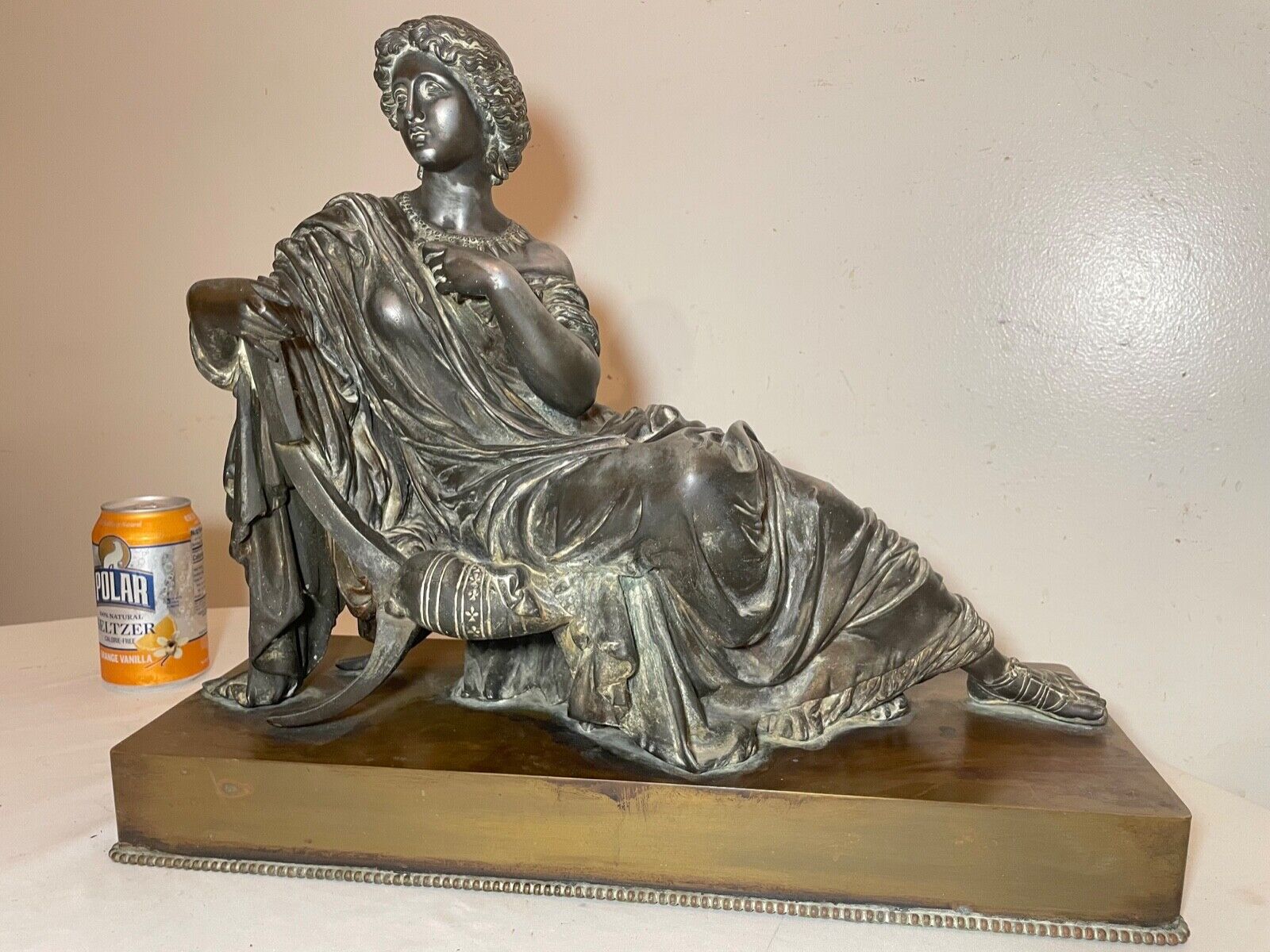 1800's Victorian bronze white metal reclining woman statue