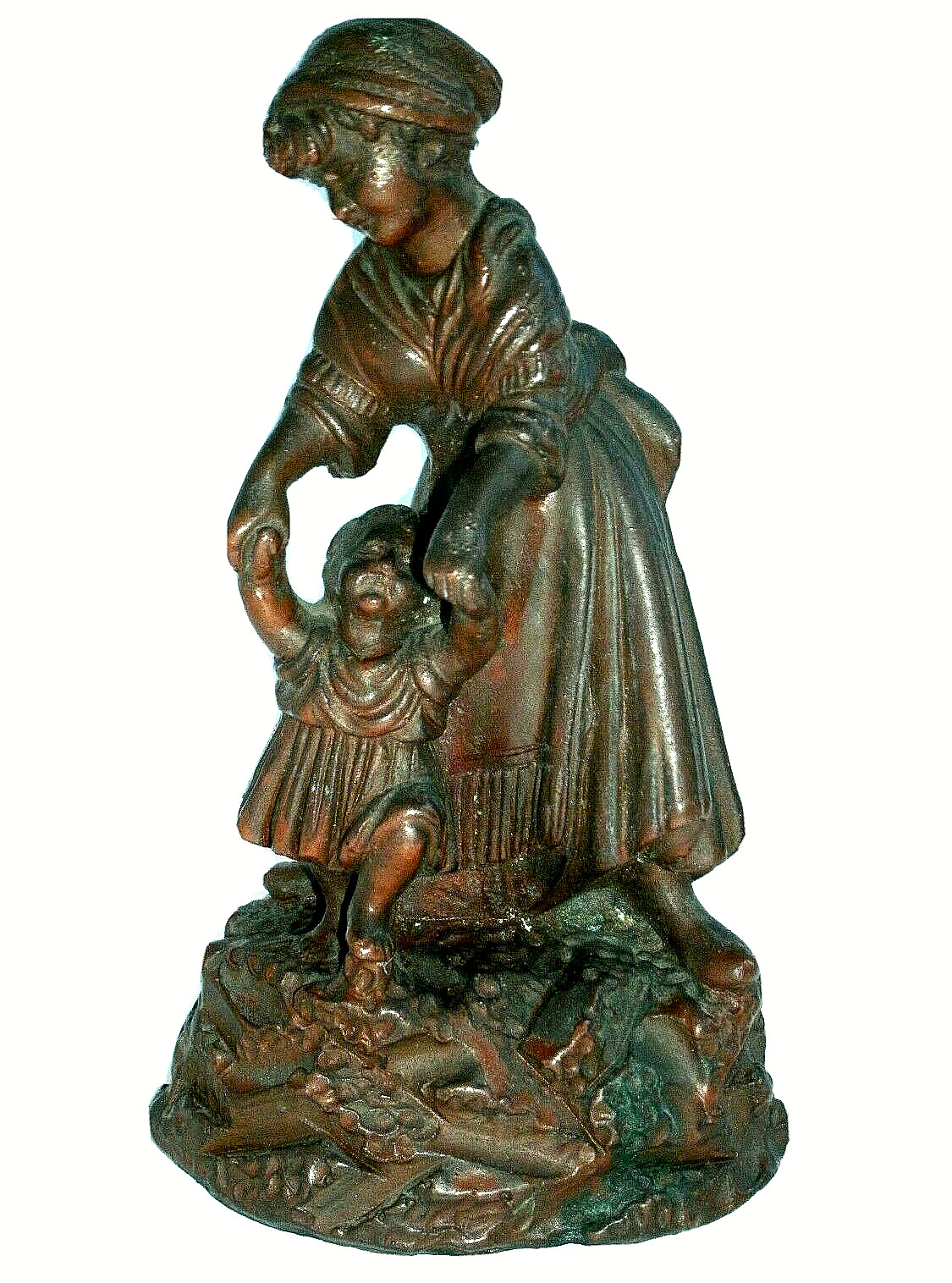 Victorian Copper Electrotype Figure: Mother and Daughter