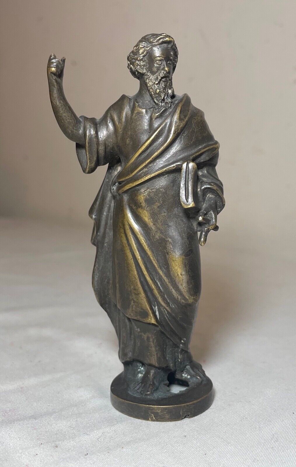 1800's miniature bronze Moses religious cross statue sculpture