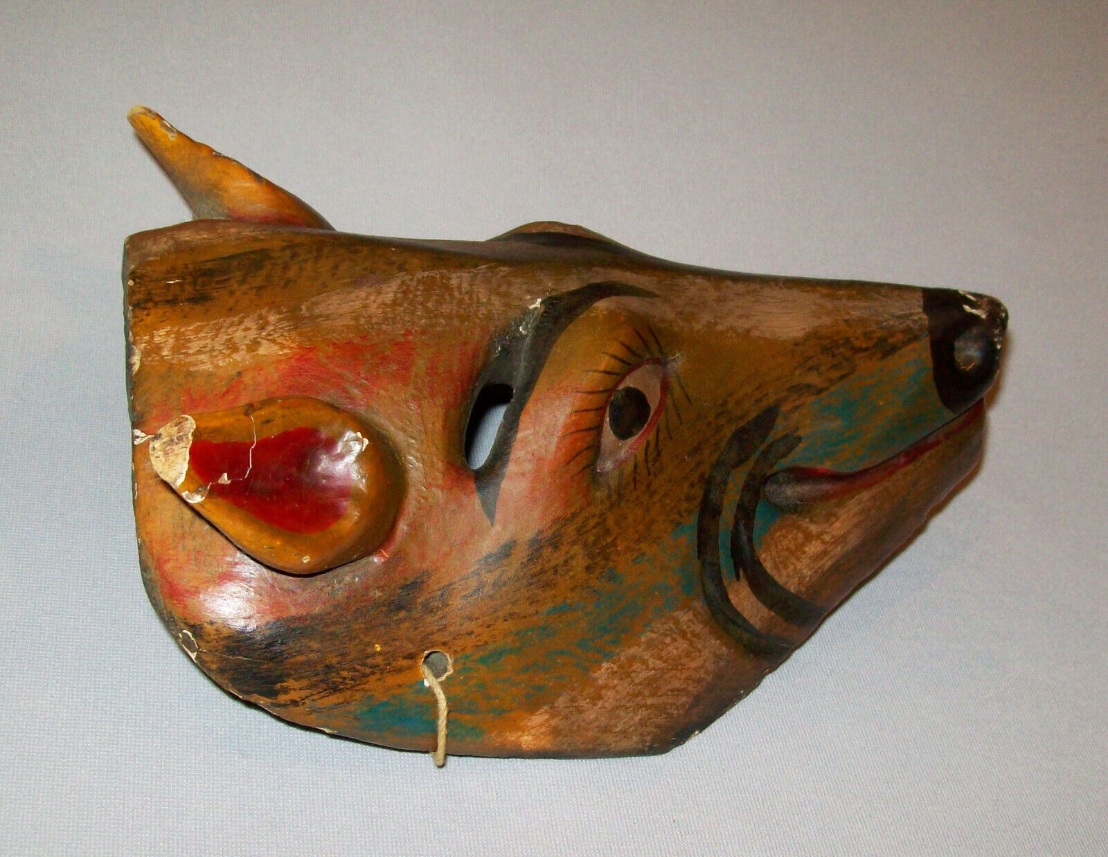 19th Century Folk Art Hand Carved Fox Head Mask