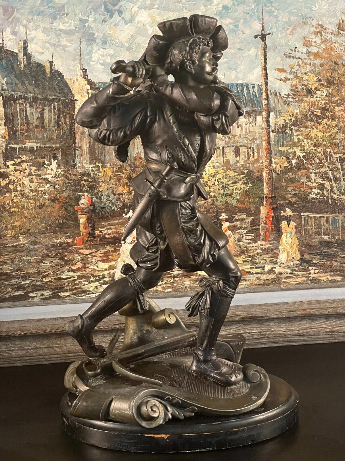1800s Cavalier in Battle White Metal Sculpture Collectible