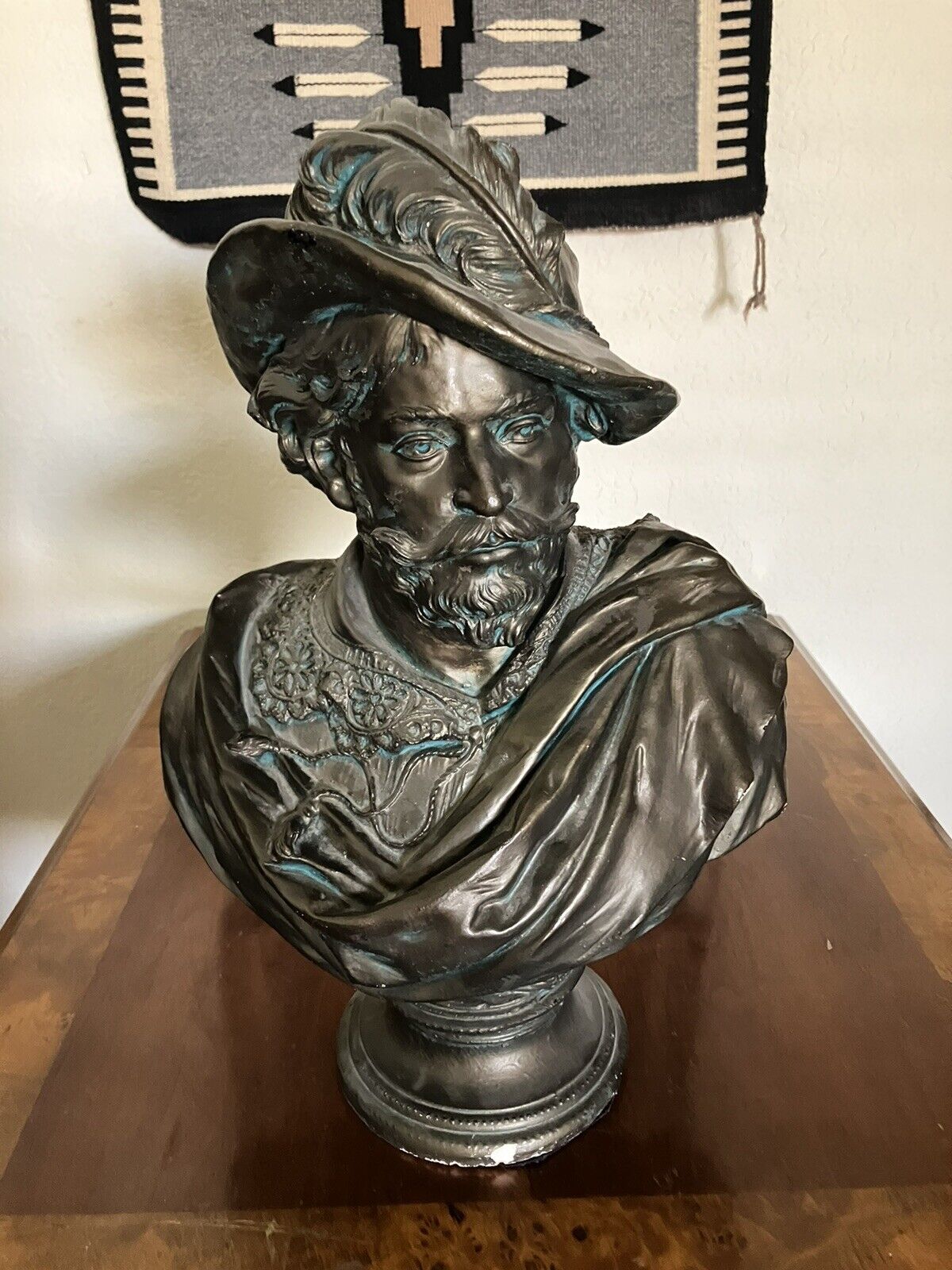 Italian Renaissance Explorer Bust Vintage Bronze Ceramic Sculpture