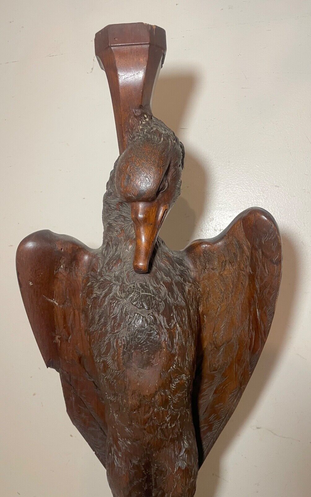 1800's hand carved wood swan sculpture
