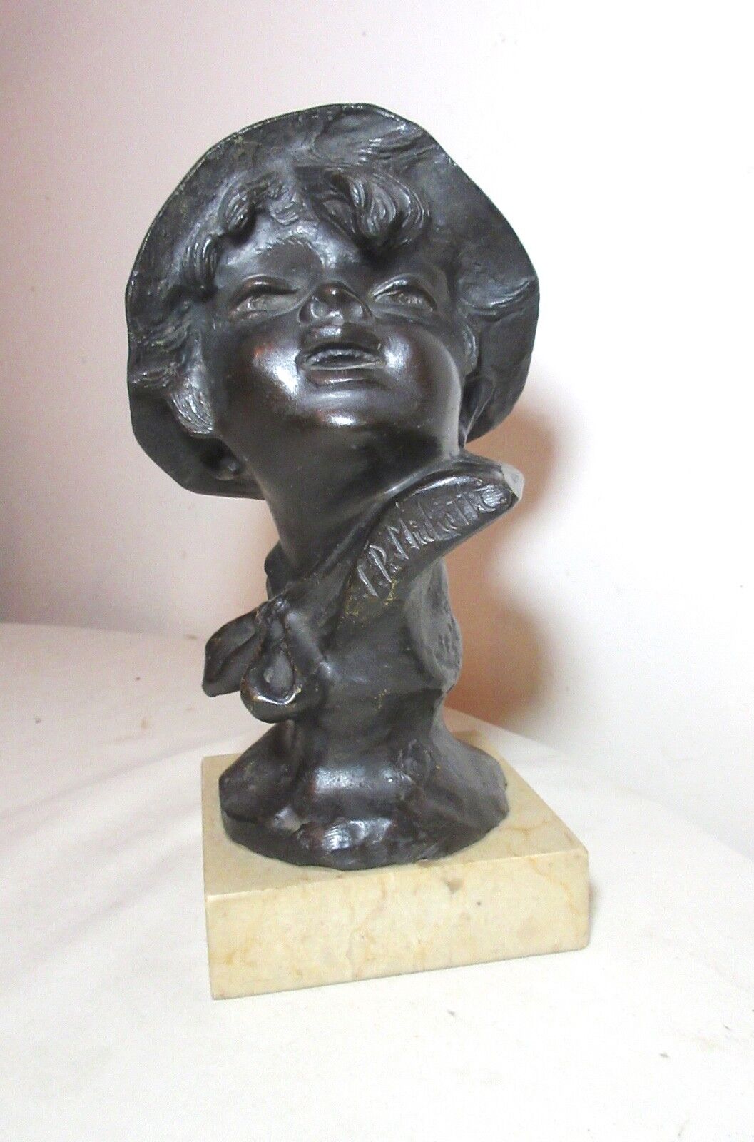 1800s Francesco Paolo Michetti bronze child bust statue
