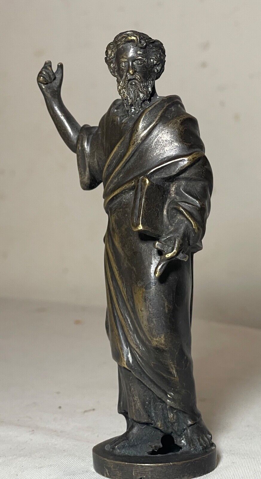 1800's miniature bronze Moses religious cross statue sculpture