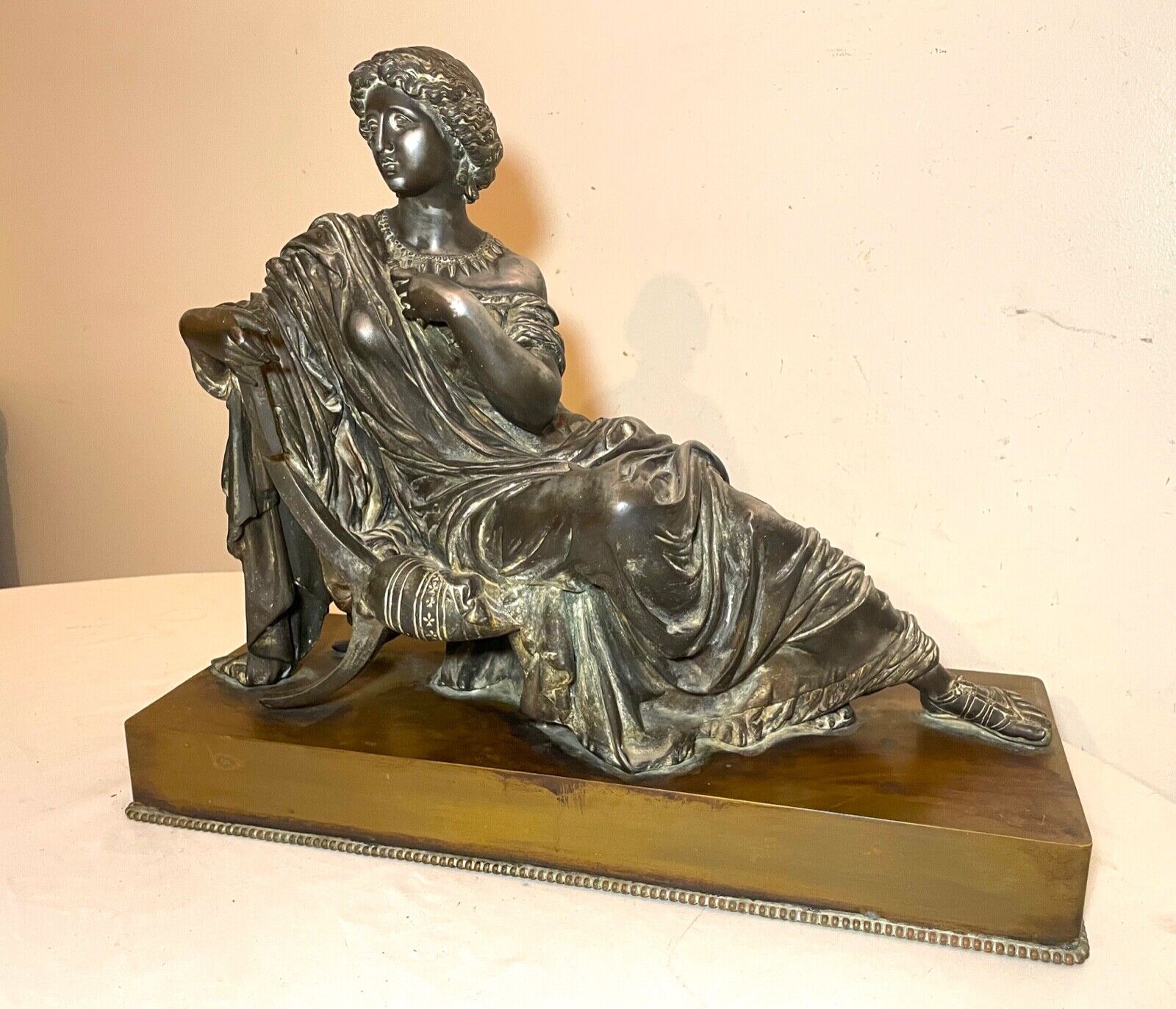 1800's Victorian bronze white metal reclining woman statue