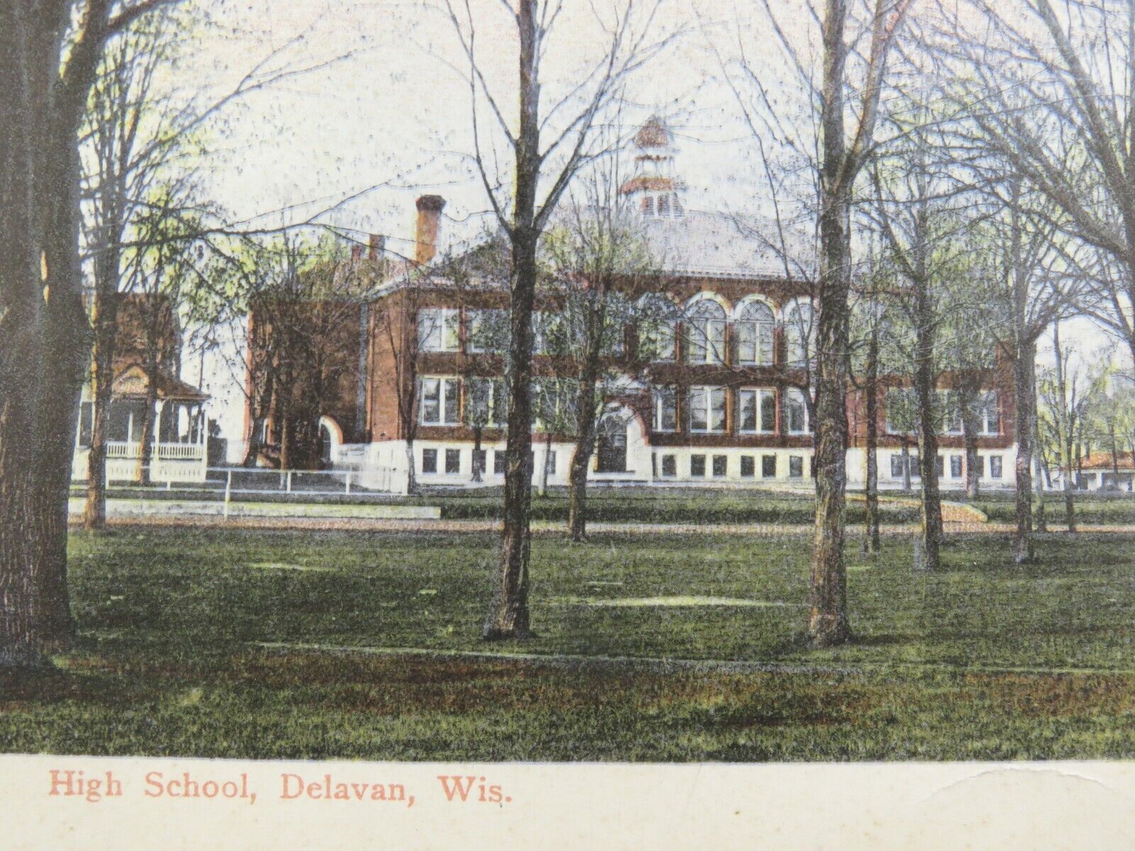 Hand-Painted Antique Delavan WI High School Postcard