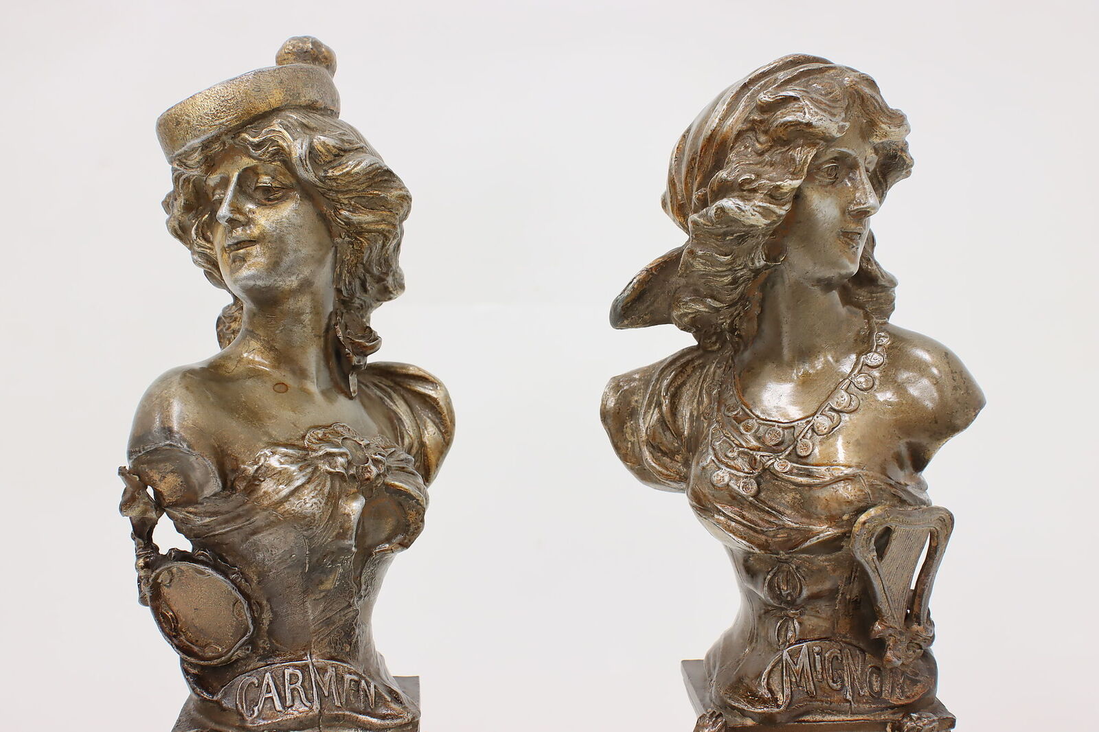 Art Nouveau Pair of Signed Sculptures Carmen & Mignon
