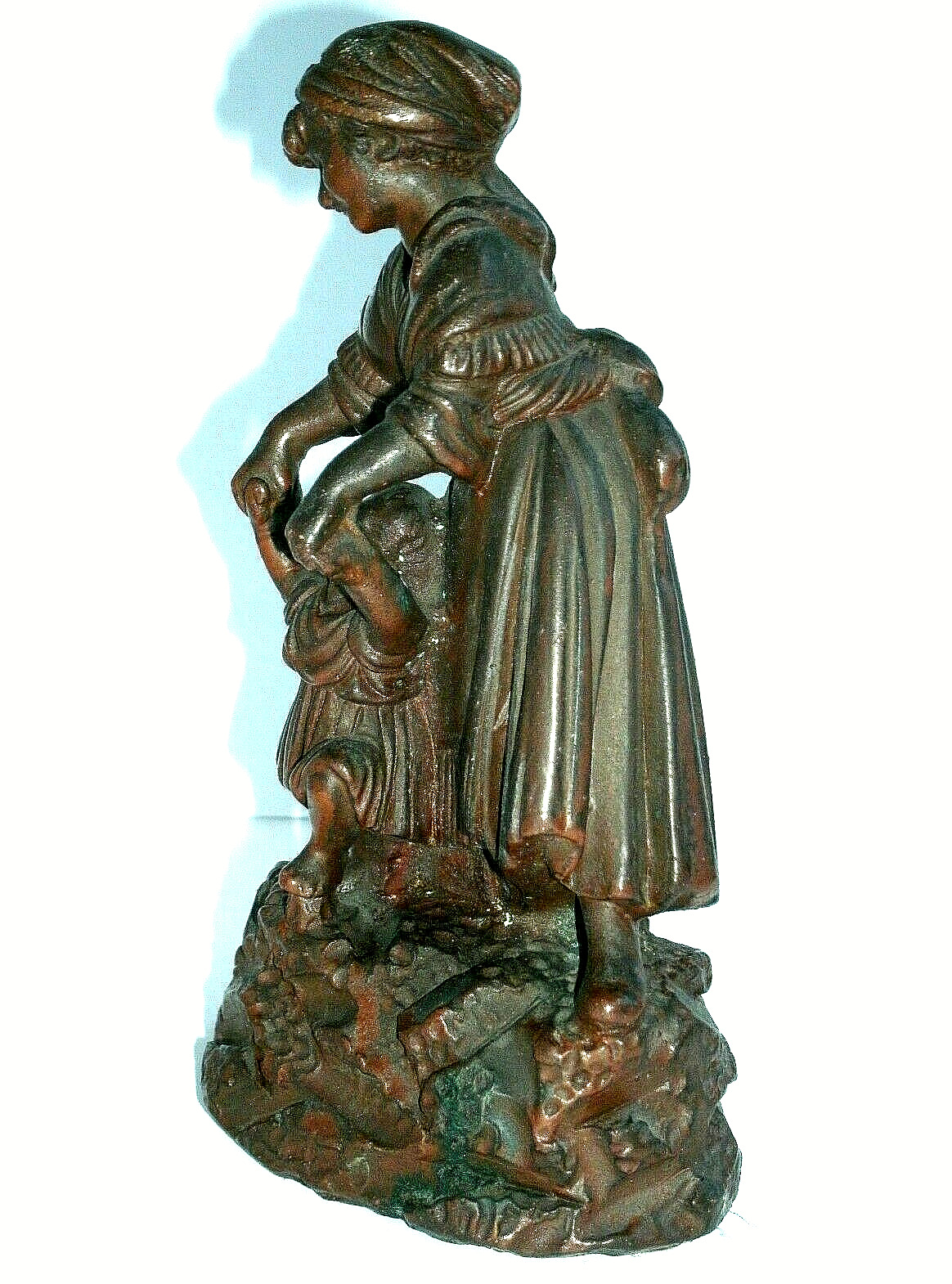 Victorian Copper Electrotype Figure: Mother and Daughter