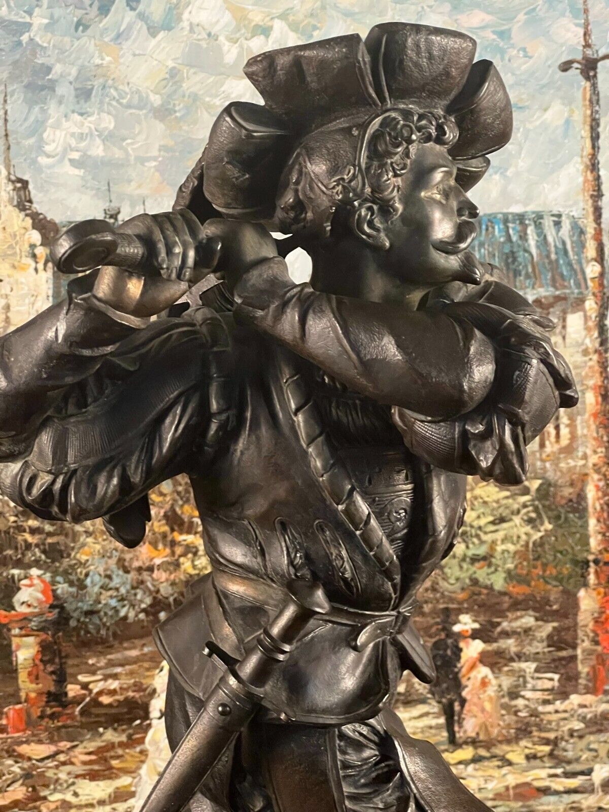 1800s Cavalier in Battle White Metal Sculpture Collectible