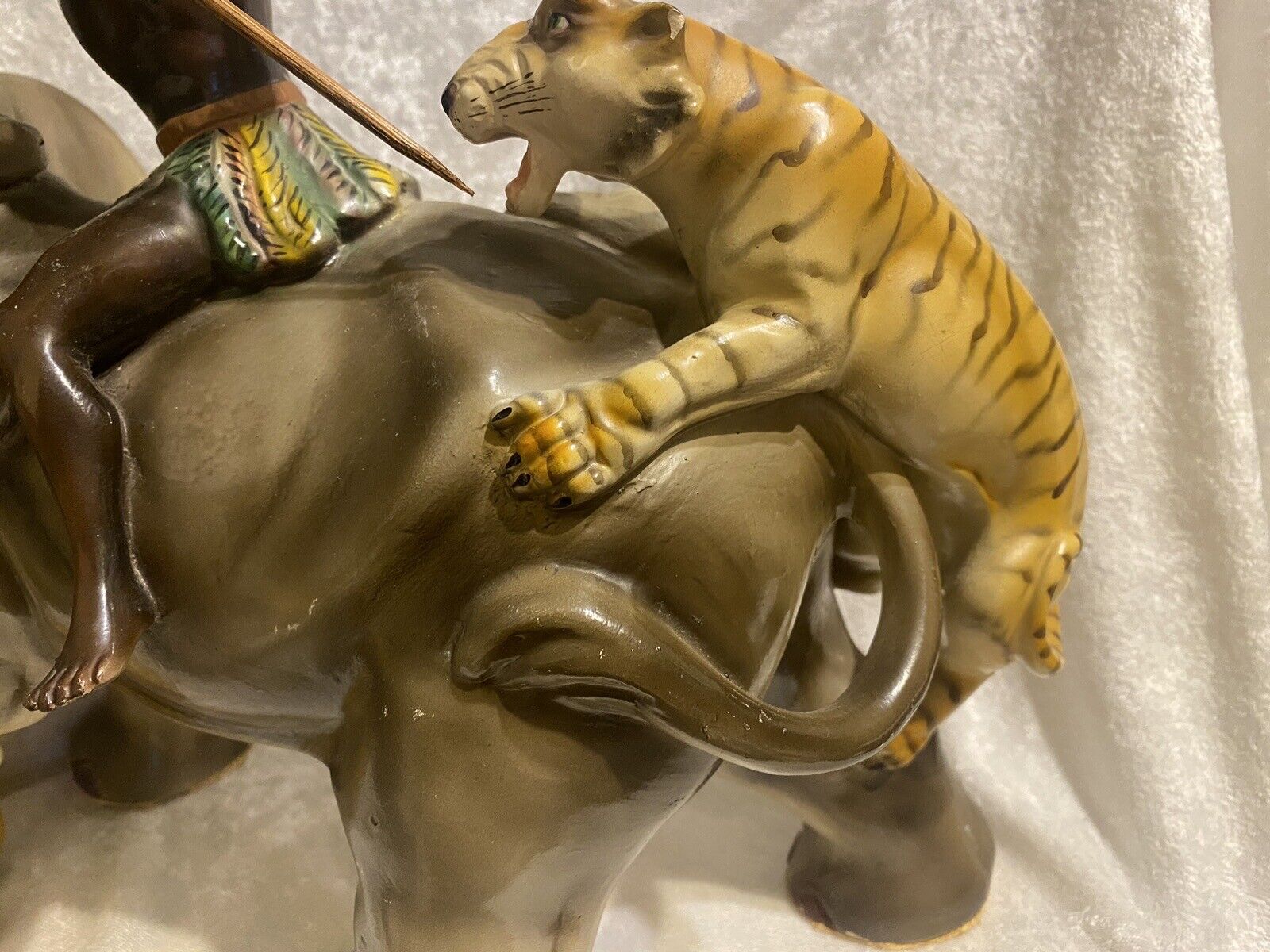 1900's Rare Signed Statue: Tribal Blackamoor on Elephant