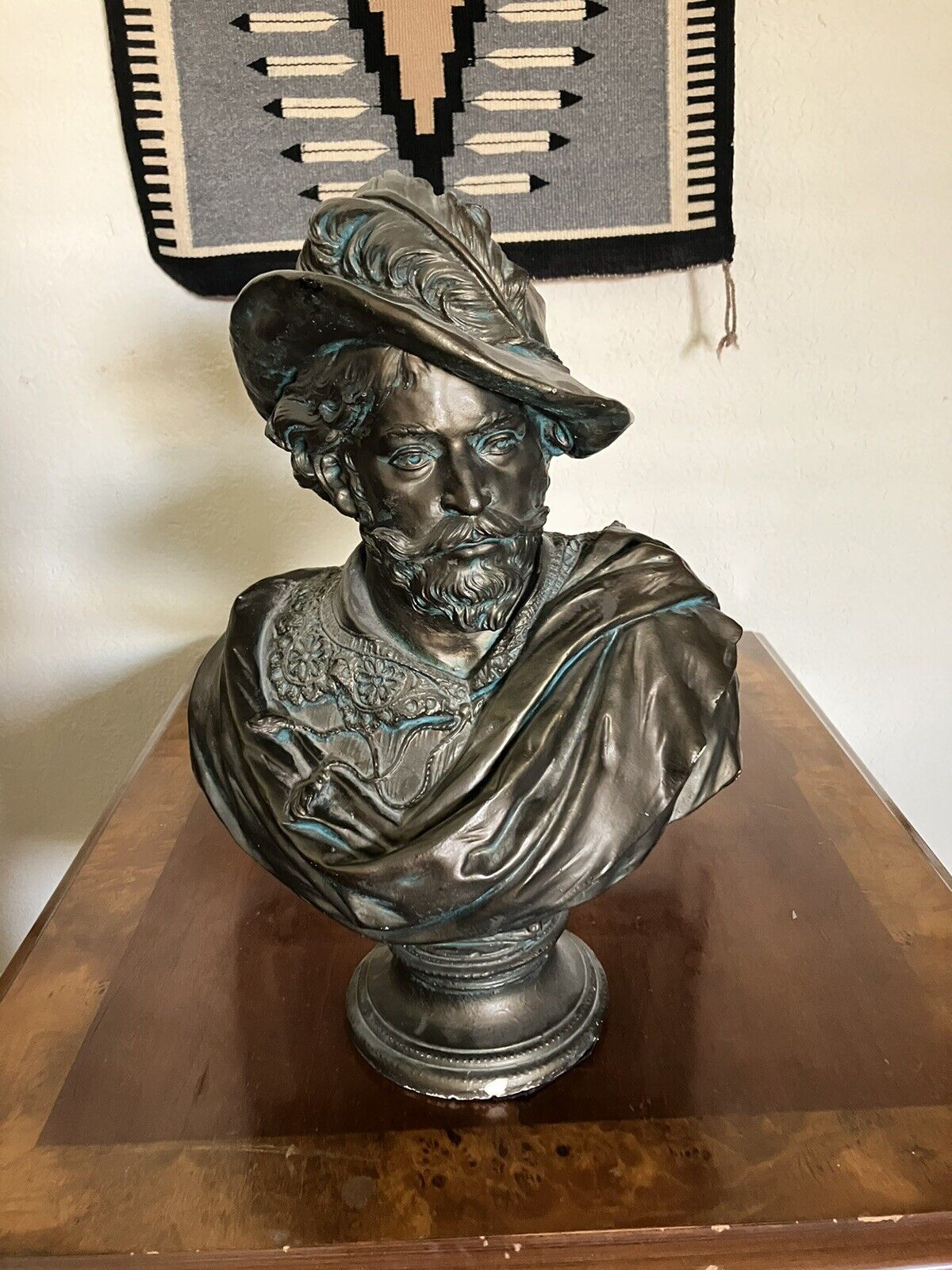 Italian Renaissance Explorer Bust Vintage Bronze Ceramic Sculpture