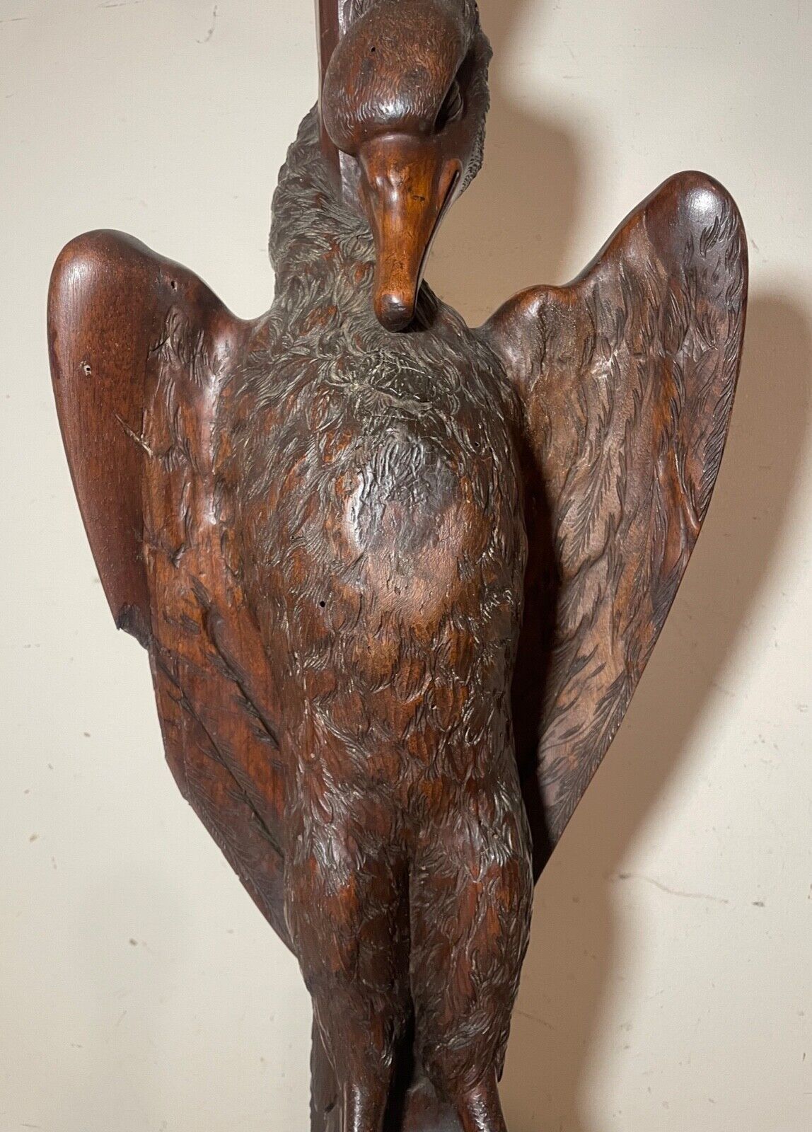 1800's hand carved wood swan sculpture