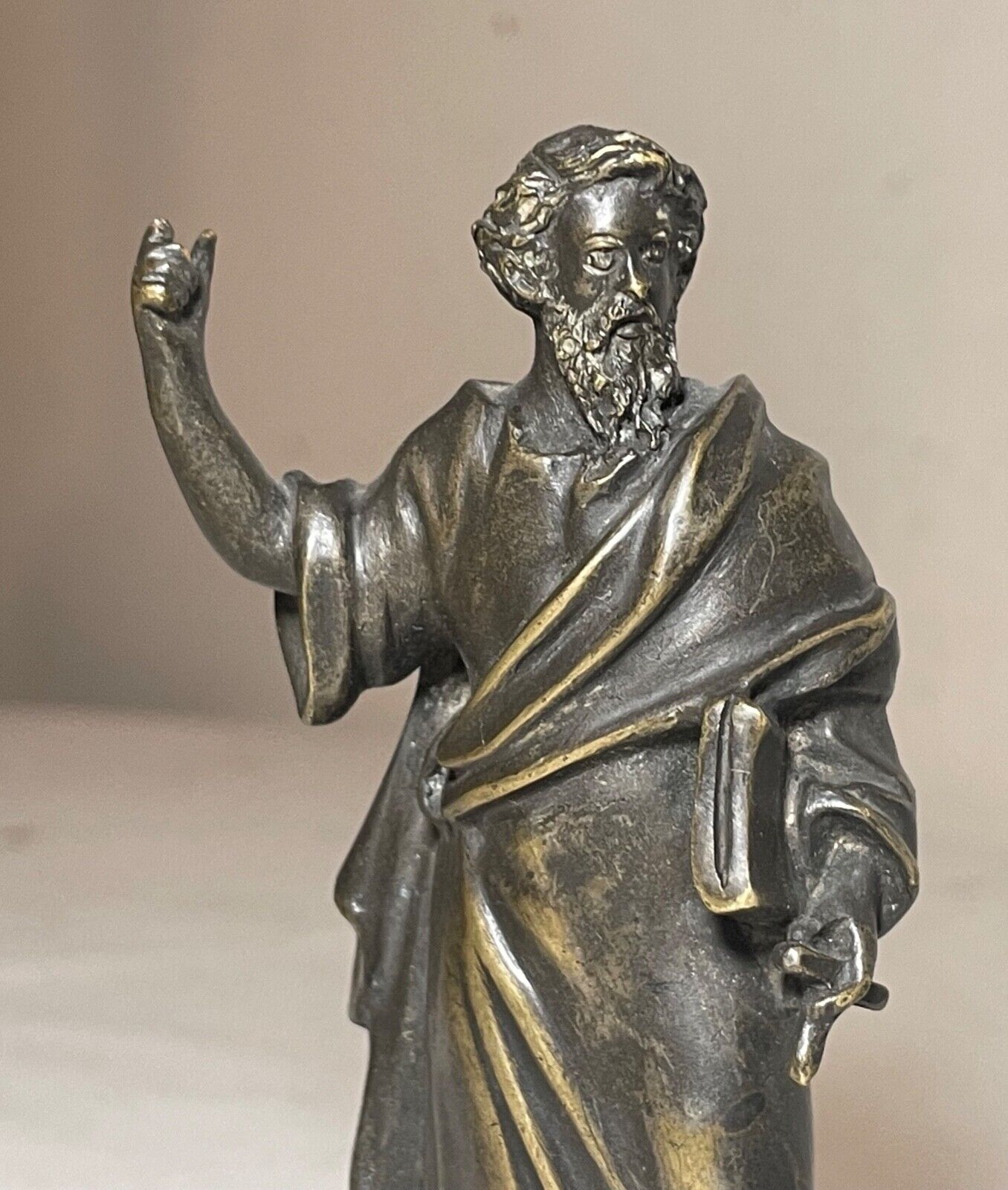 1800's miniature bronze Moses religious cross statue sculpture