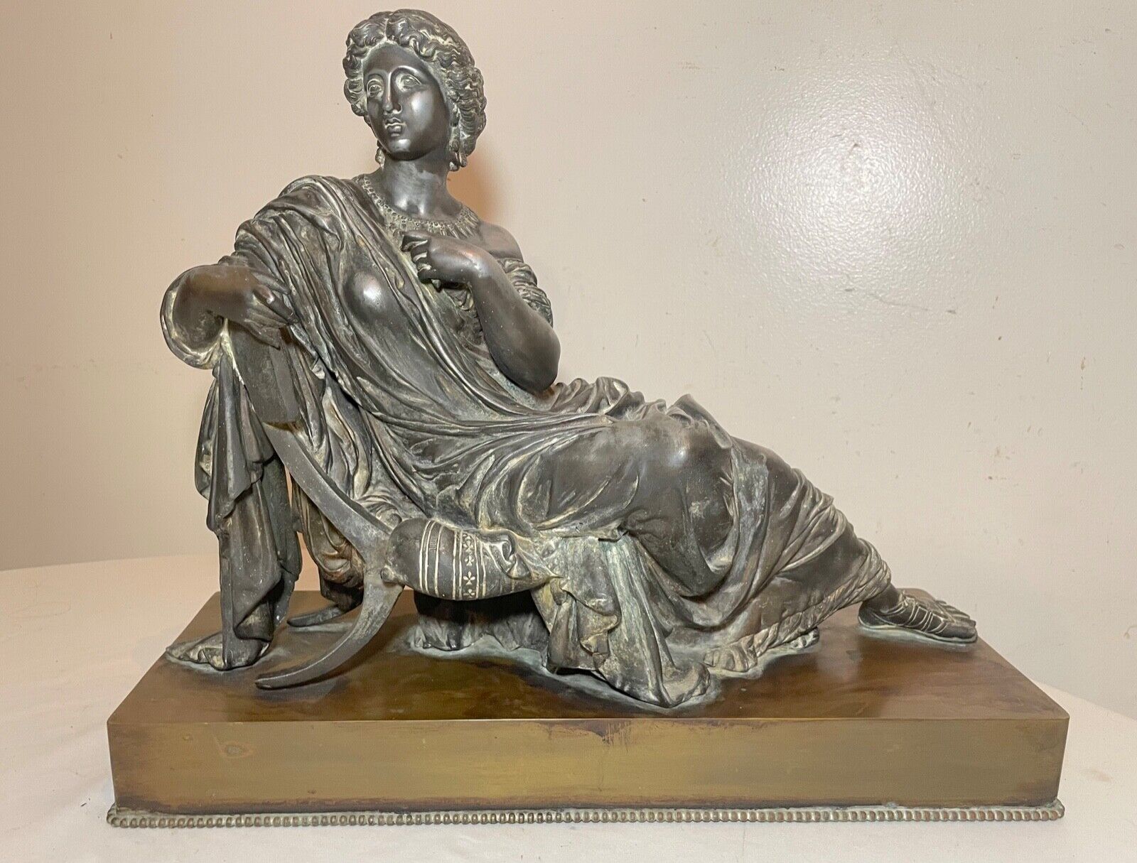 1800's Victorian bronze white metal reclining woman statue