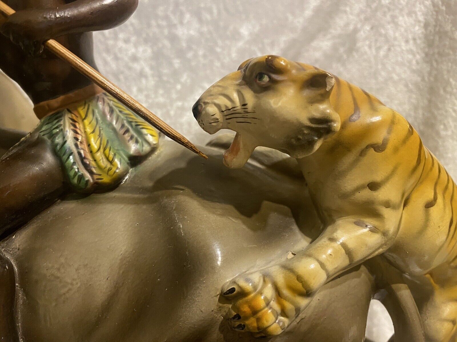 1900's Rare Signed Statue: Tribal Blackamoor on Elephant