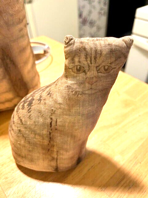 1800s-1900s Antique Soft Sculpture Tabby Cat with Kittens