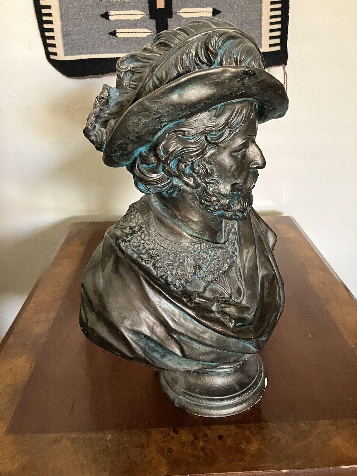 Italian Renaissance Explorer Bust Vintage Bronze Ceramic Sculpture