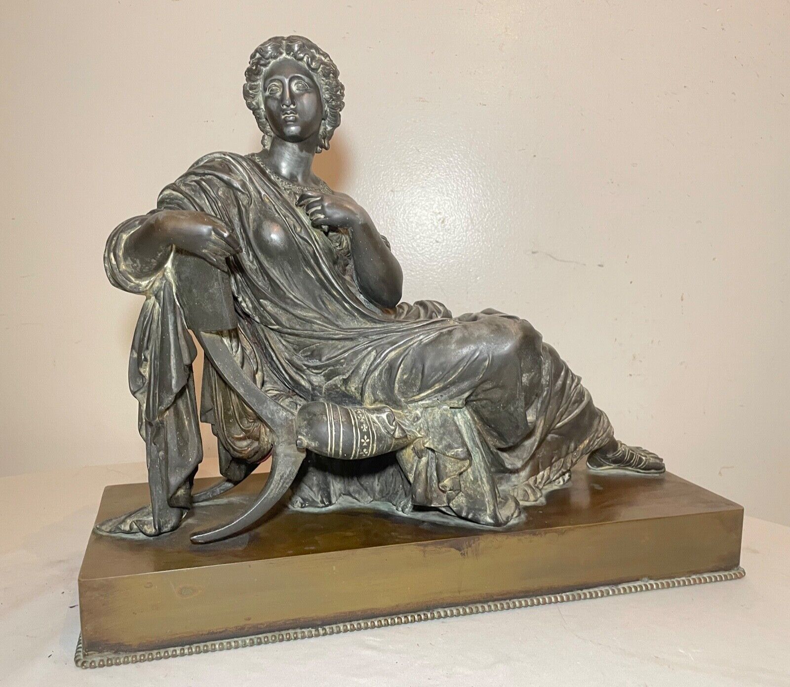 1800's Victorian bronze white metal reclining woman statue
