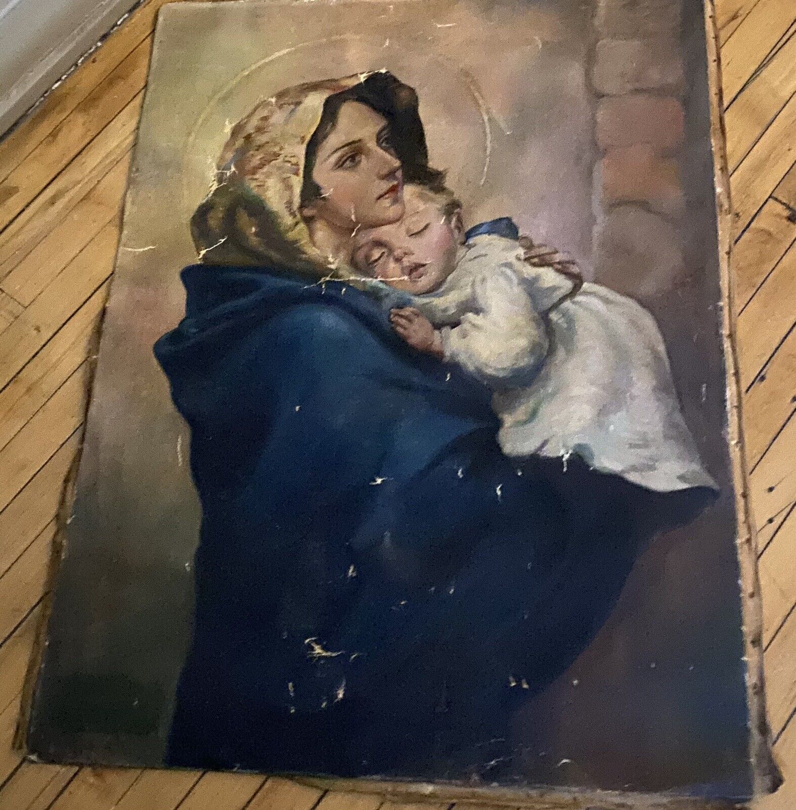 1900s Madonna with Child oil on canvas art