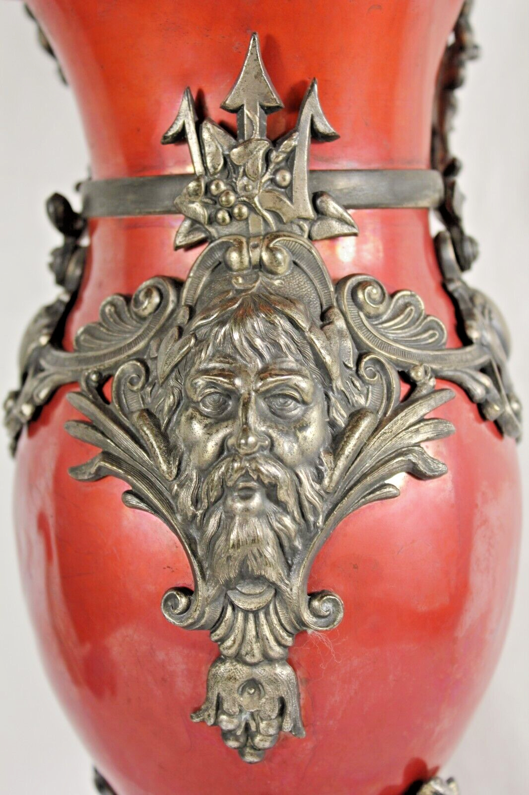 French Antique Red Ewer with Maritime Sculptures, 1900's