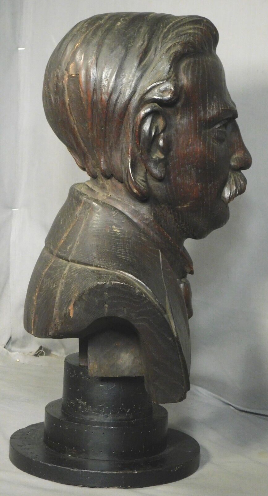 Carved Oak Mark Twain Portrait Bust, 1800s Antique