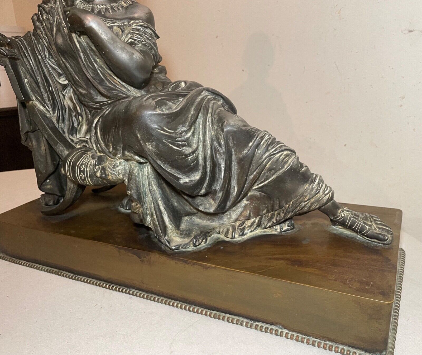 1800's Victorian bronze white metal reclining woman statue