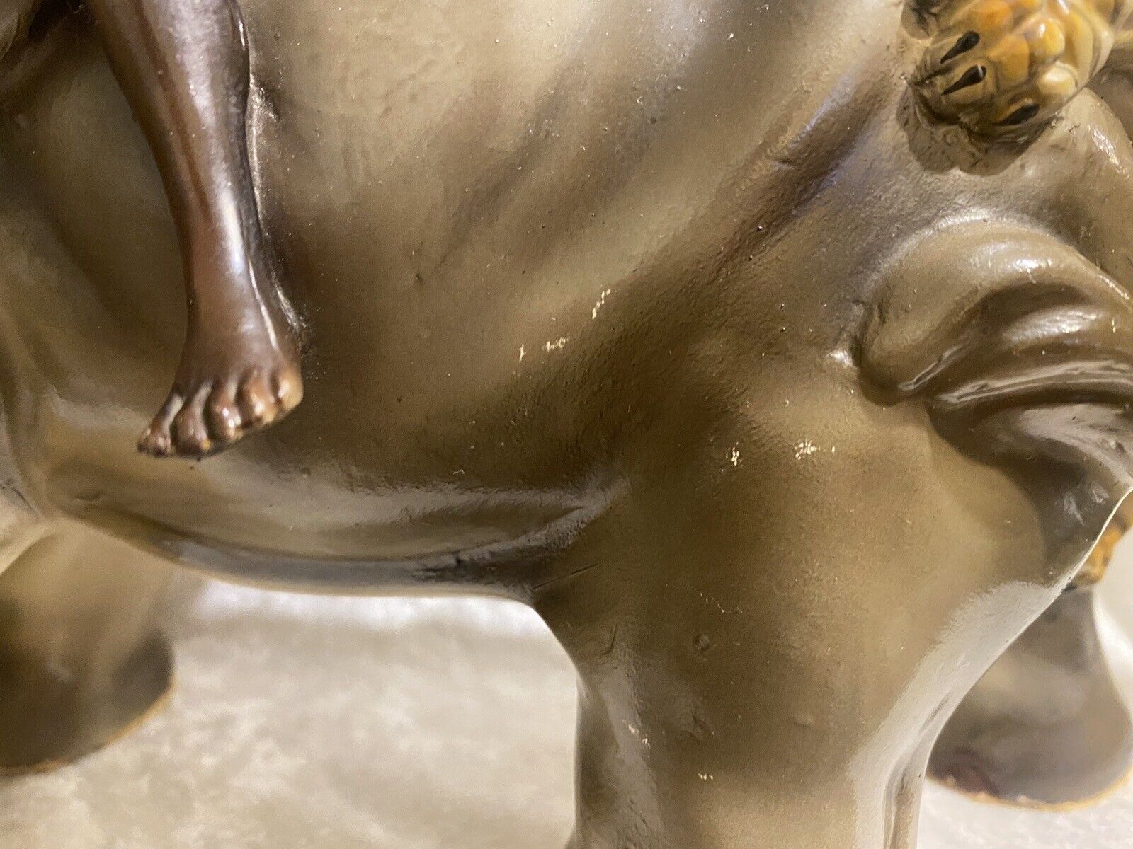 1900's Rare Signed Statue: Tribal Blackamoor on Elephant