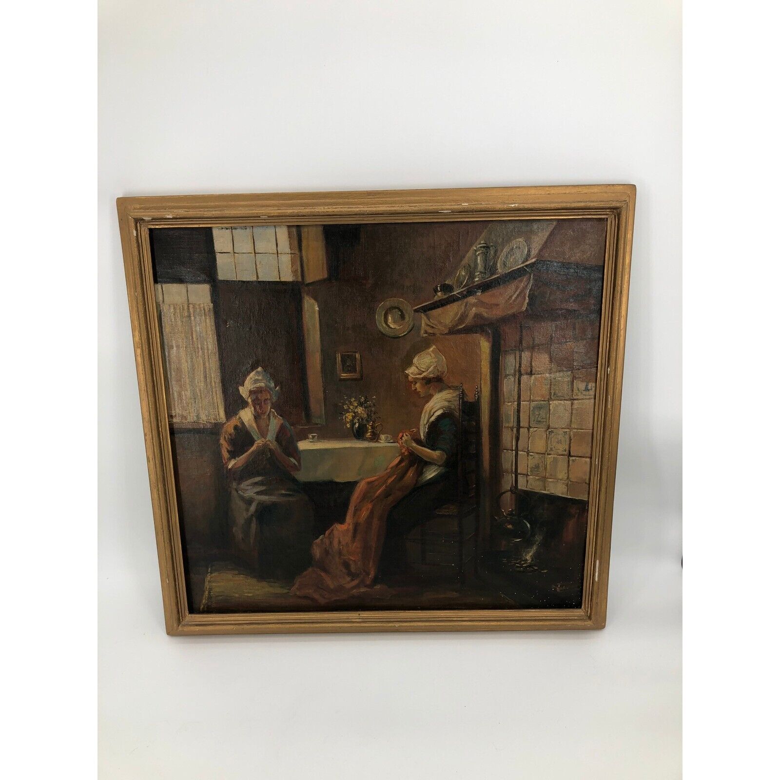 1900's American Dutch Colonial Oil on Canvas Painting