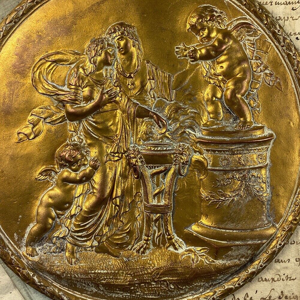 French Neoclassical Bronze Roundel Plaque, CLODION Art Sculpture